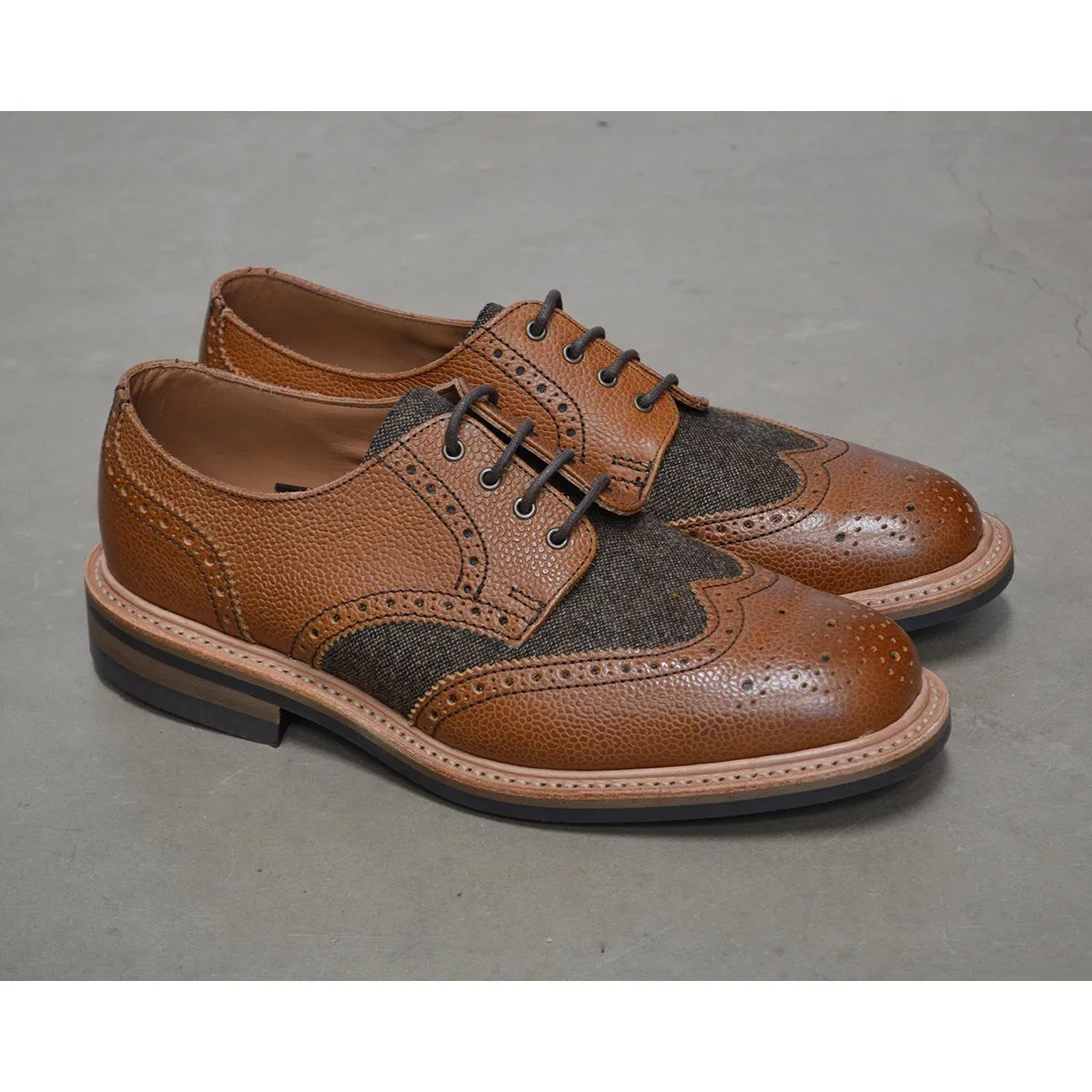 NPS Wilson Brogue Shoes - Walnut Brown Grain and Tweed | Buy Online