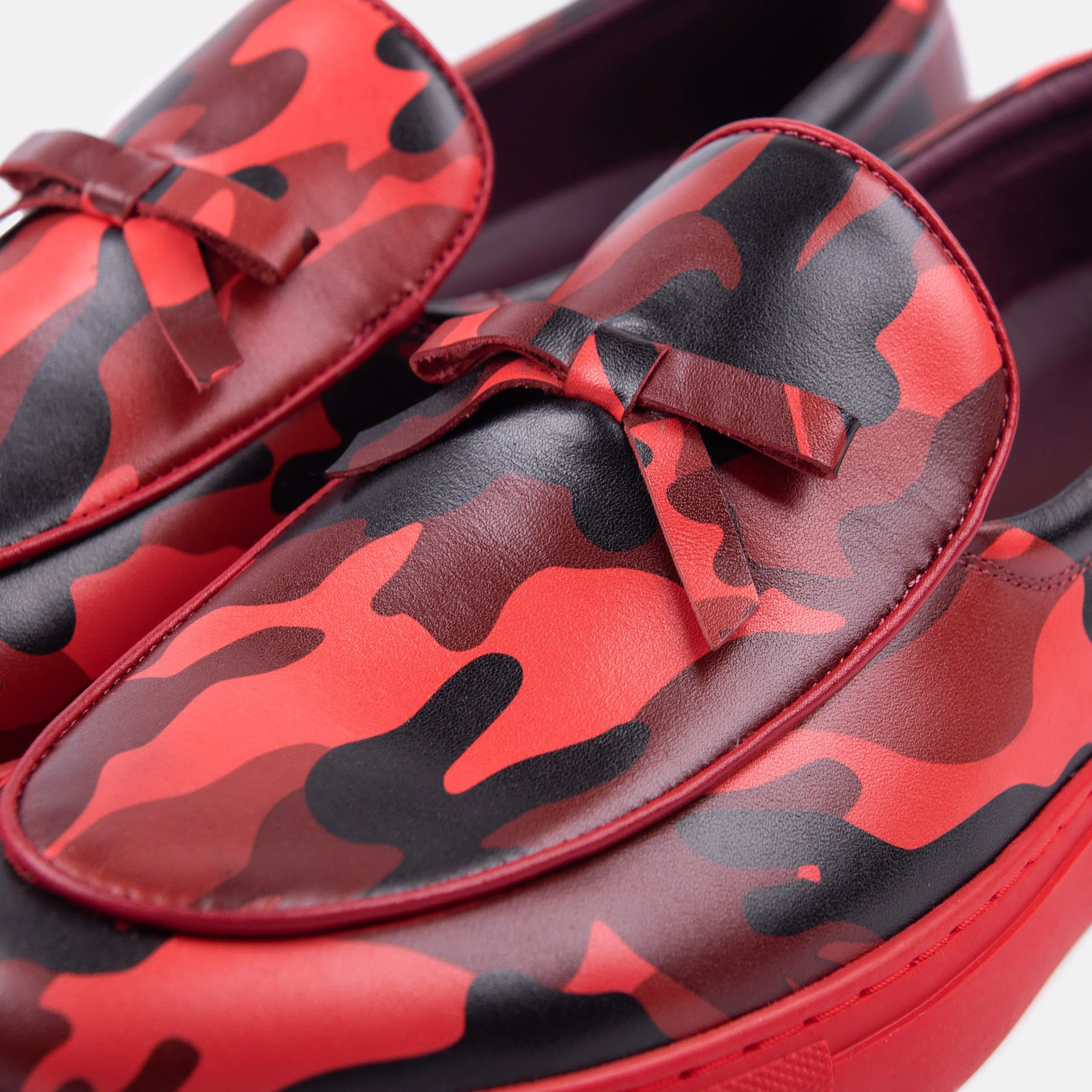 Odell Red Camo Leather Belgian Loafer Sneakers - Buy Online Now.