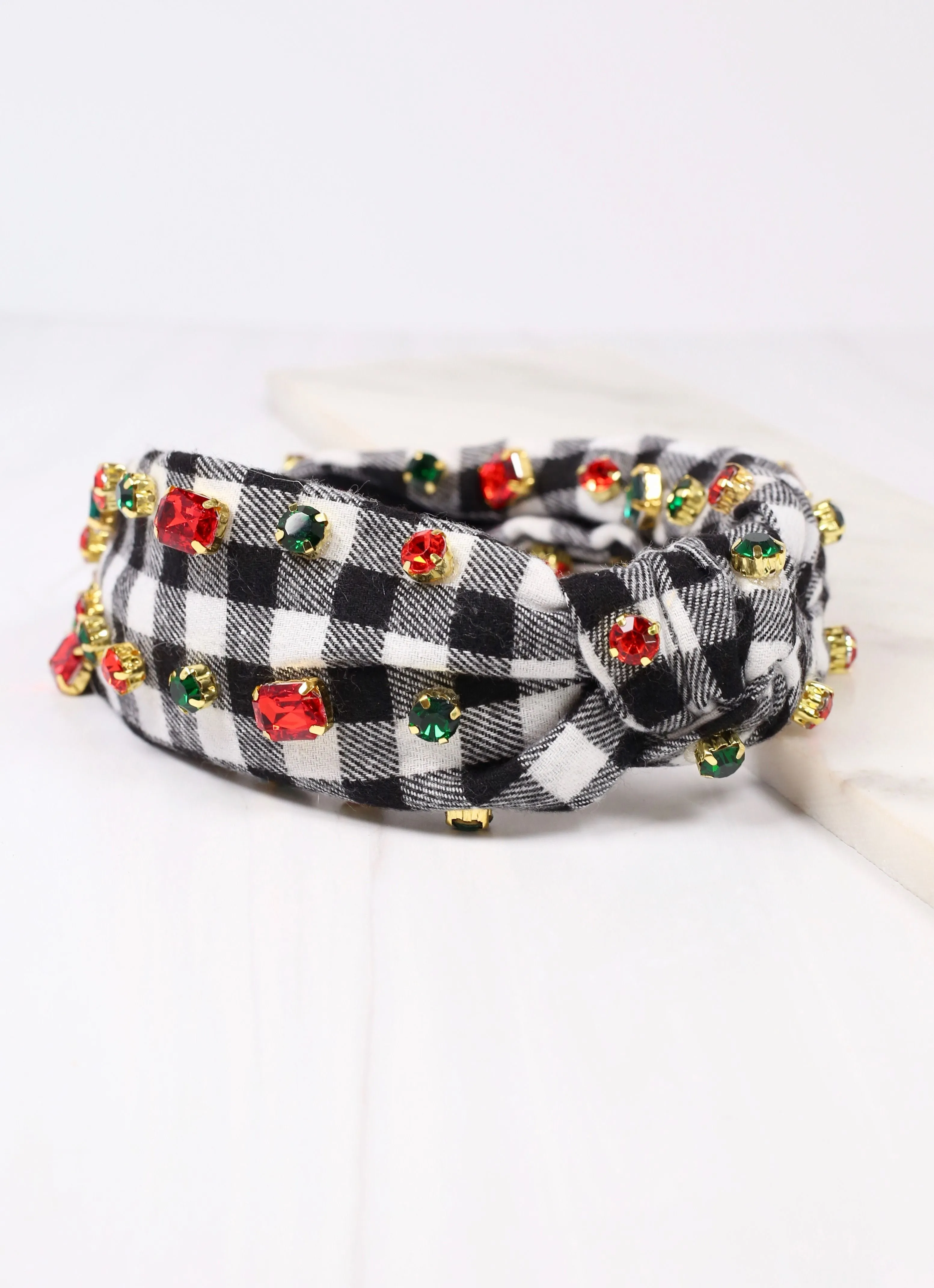 Pammy Plaid Jeweled Headband BLACK