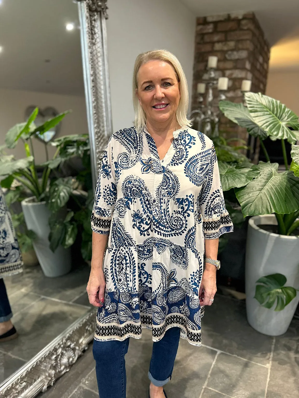 Petrol Blue Tribal Print Tunic Tina