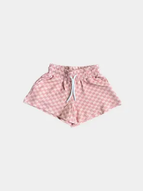 Pink Lemonade Check Sweatshorts - Girls