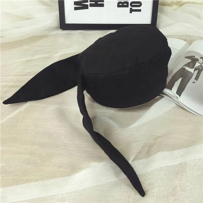 Retro Cute Bunny Ears Black Beret Hat - BY51004