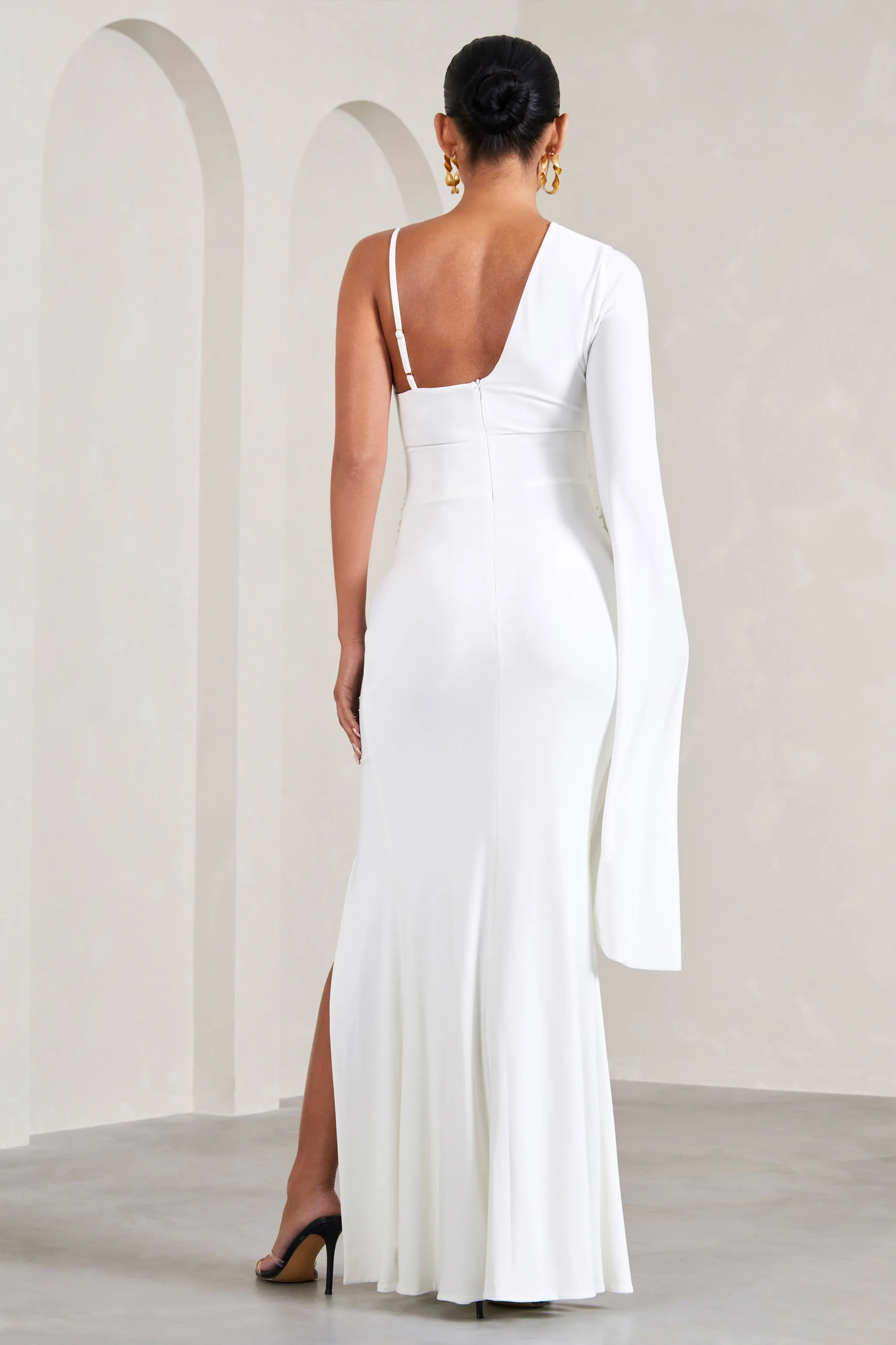 Rhea | White V-Neck Split Maternity Maxi Dress With Cape Sleeve