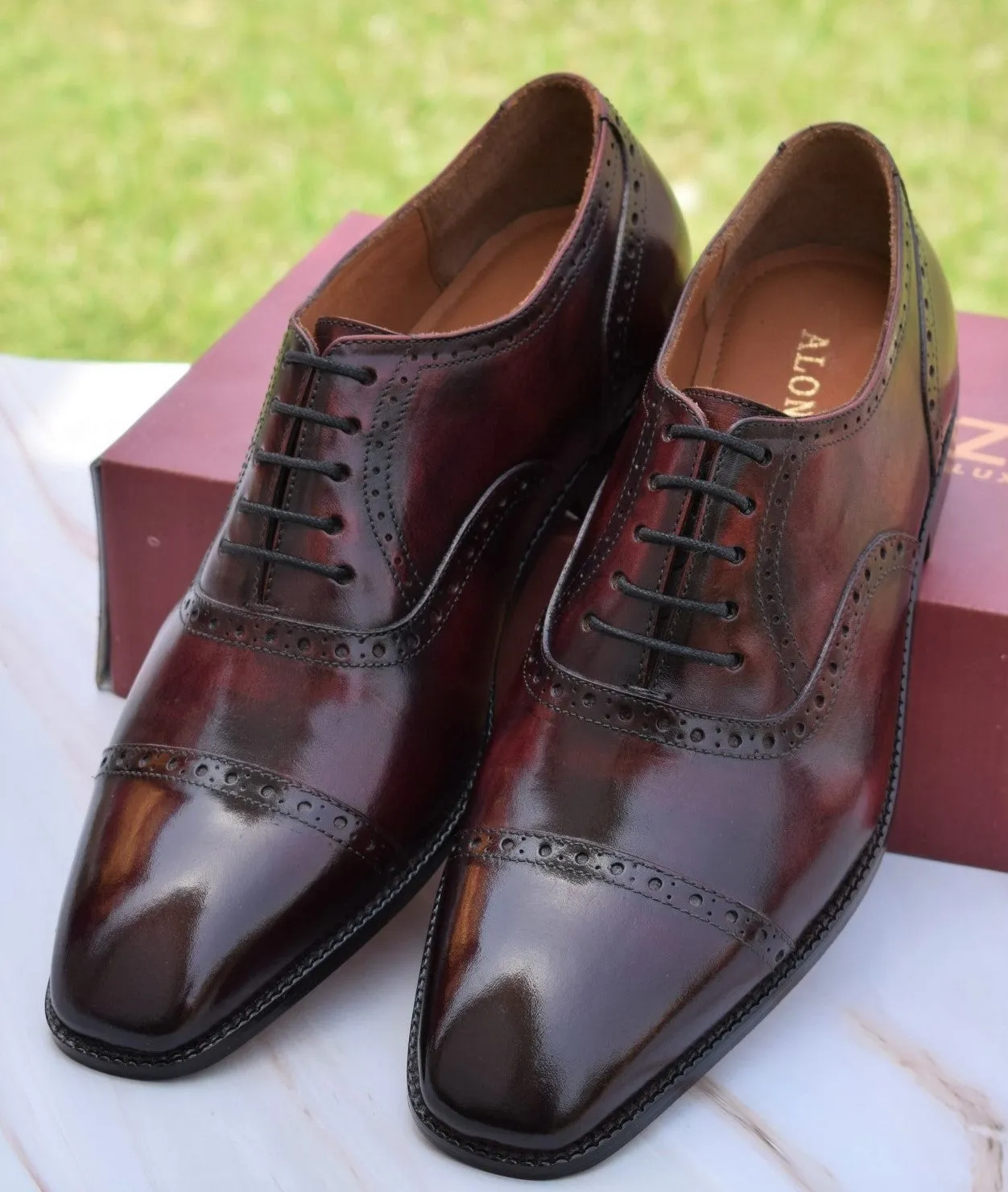 Robert Wine Leather Brogue Shoes