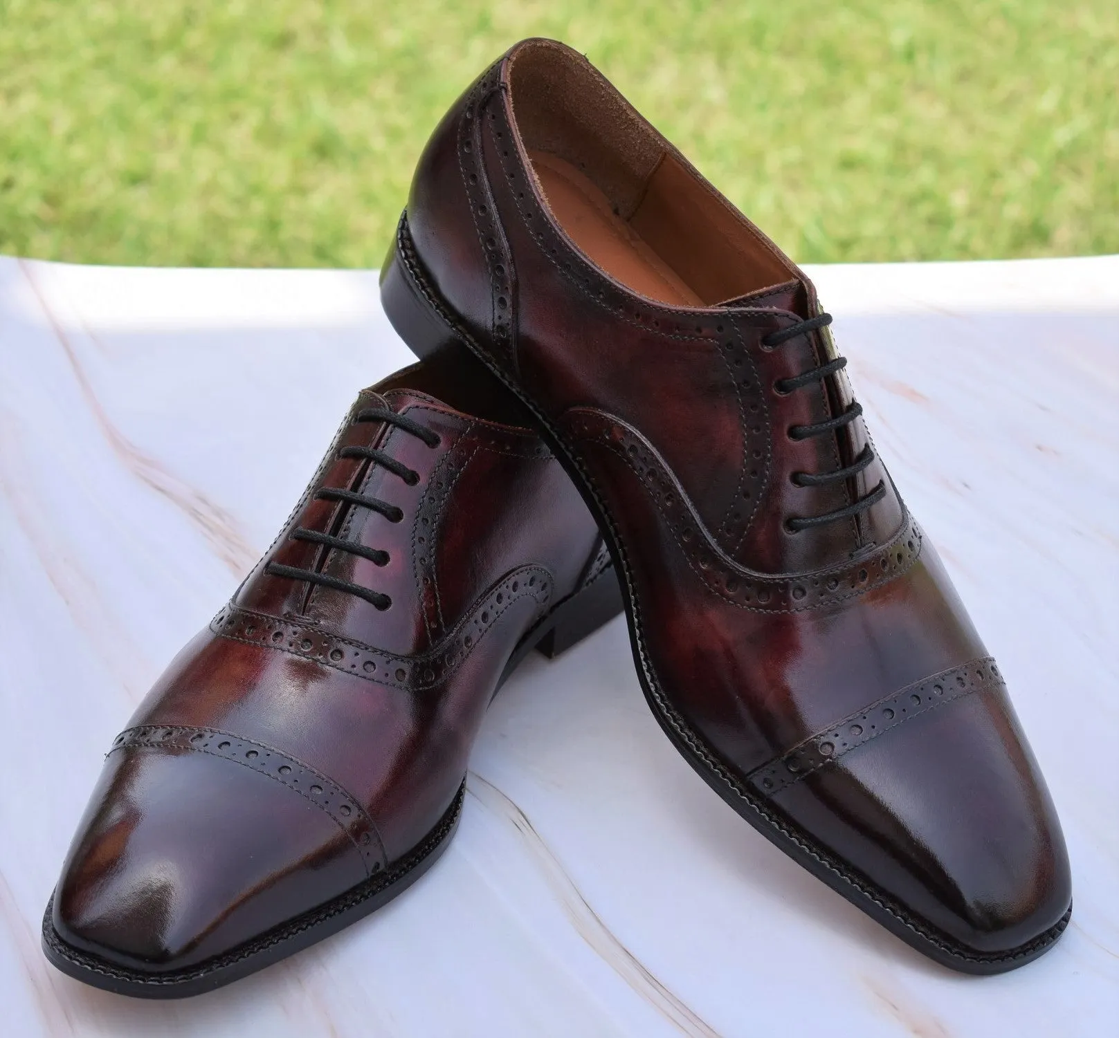 Robert Wine Leather Brogue Shoes