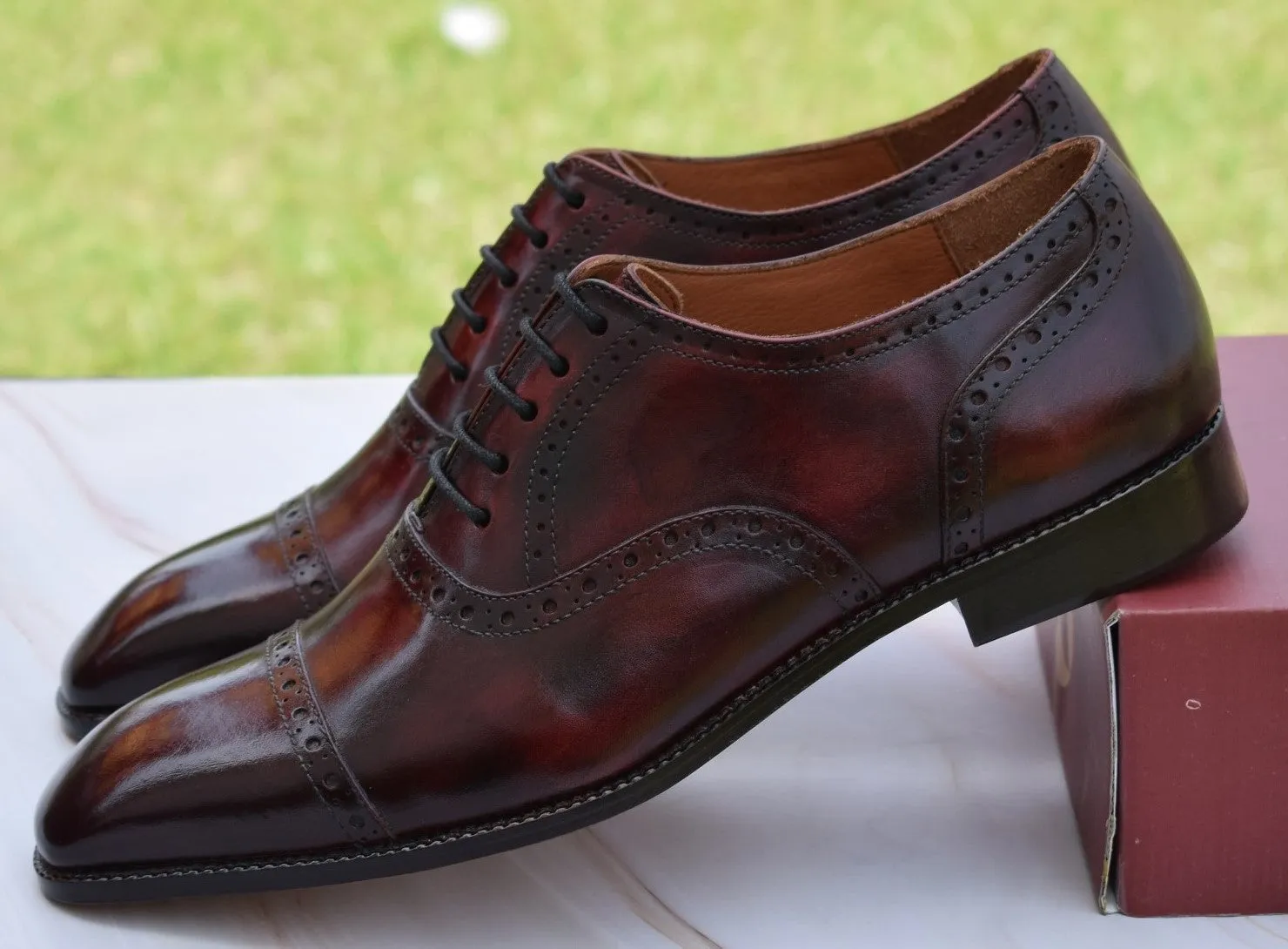 Robert Wine Leather Brogue Shoes