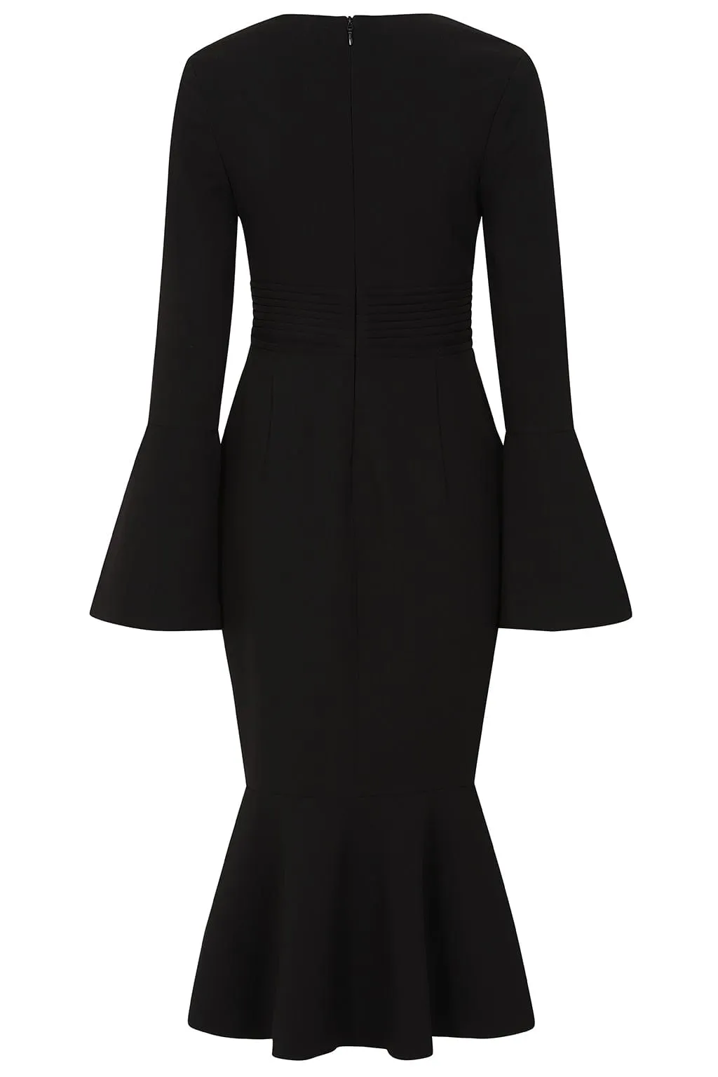 SALMA Fluted Sleeve Rose Button Midi Dress in Black