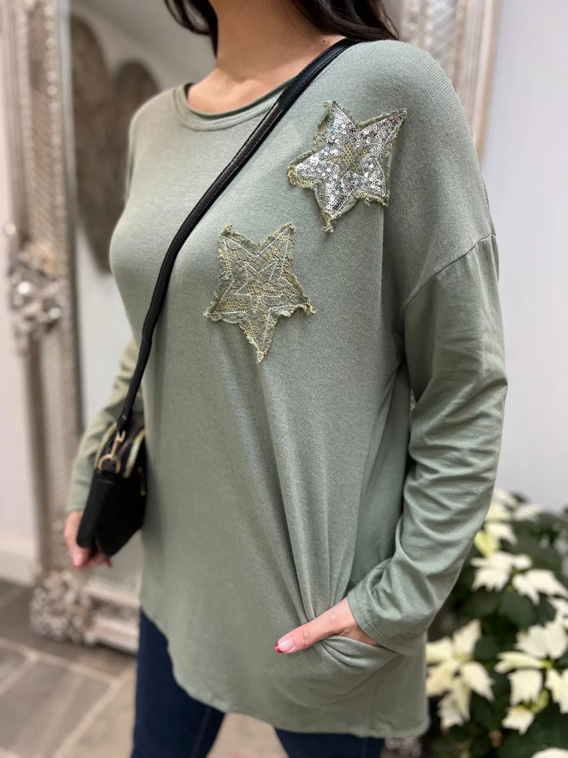 Sequin Star Longline Top Jade