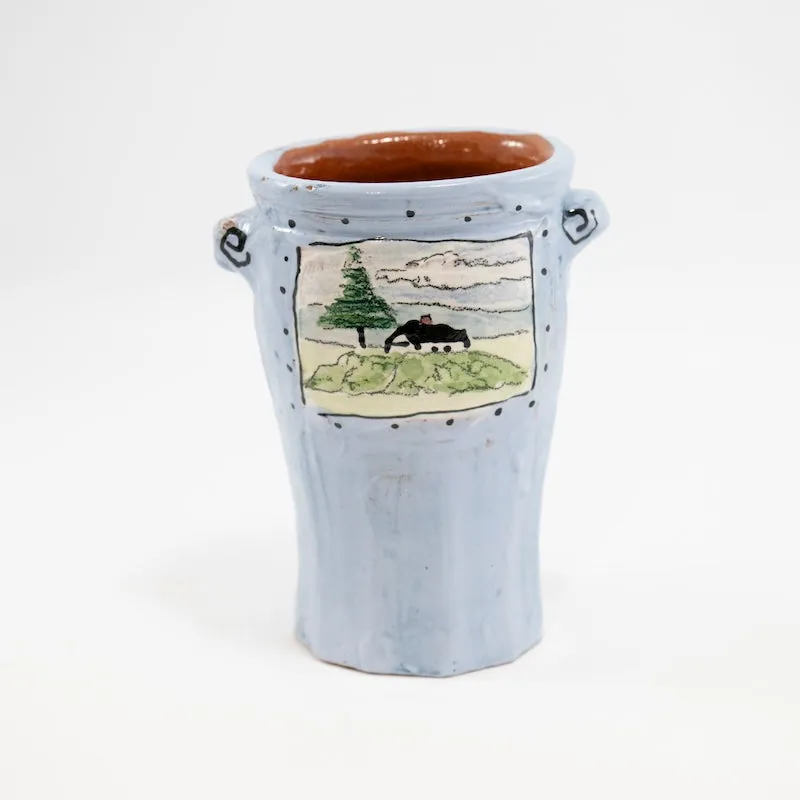 Small Blue Vase with Farm House