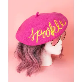 Sparkle Embroidered Beret in Pink