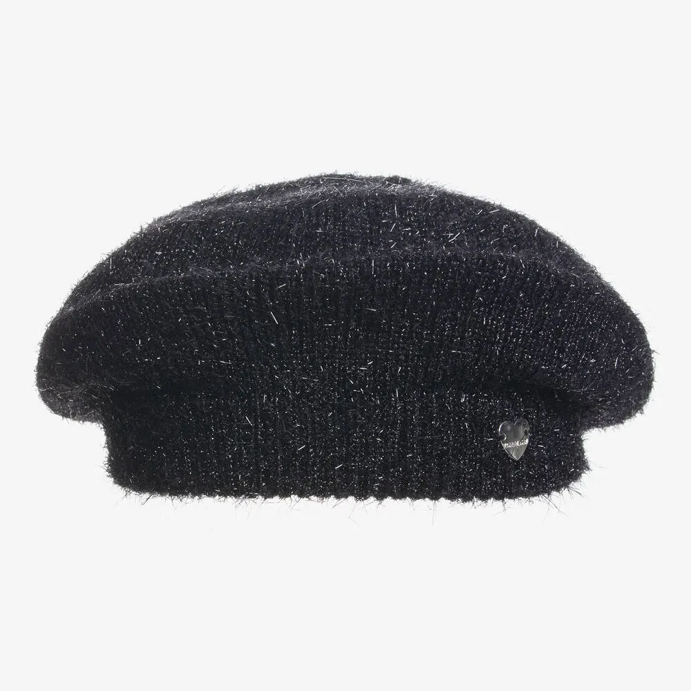 Teen Girls Black Knitted Beret