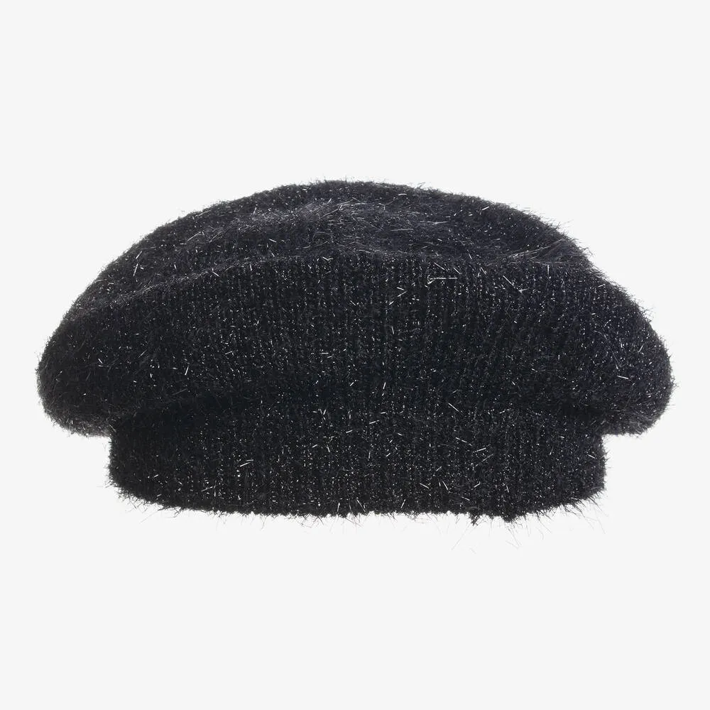 Teen Girls Black Knitted Beret