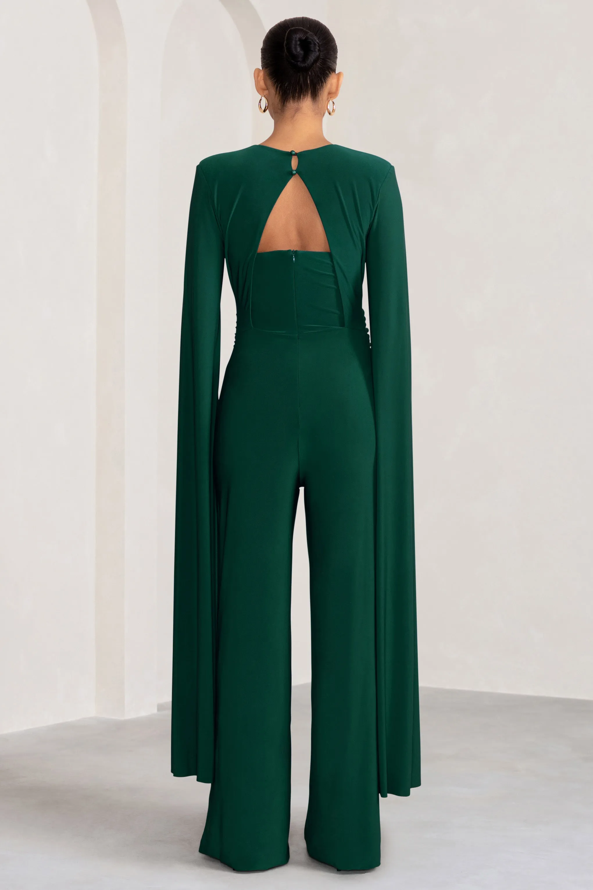 Triumph | Bottle Green Plunge Neck Maternity Jumpsuit with Cape Sleeves