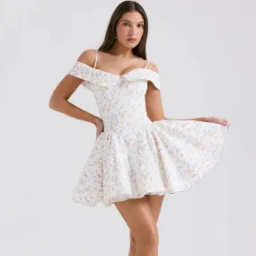 White flower print corset dress