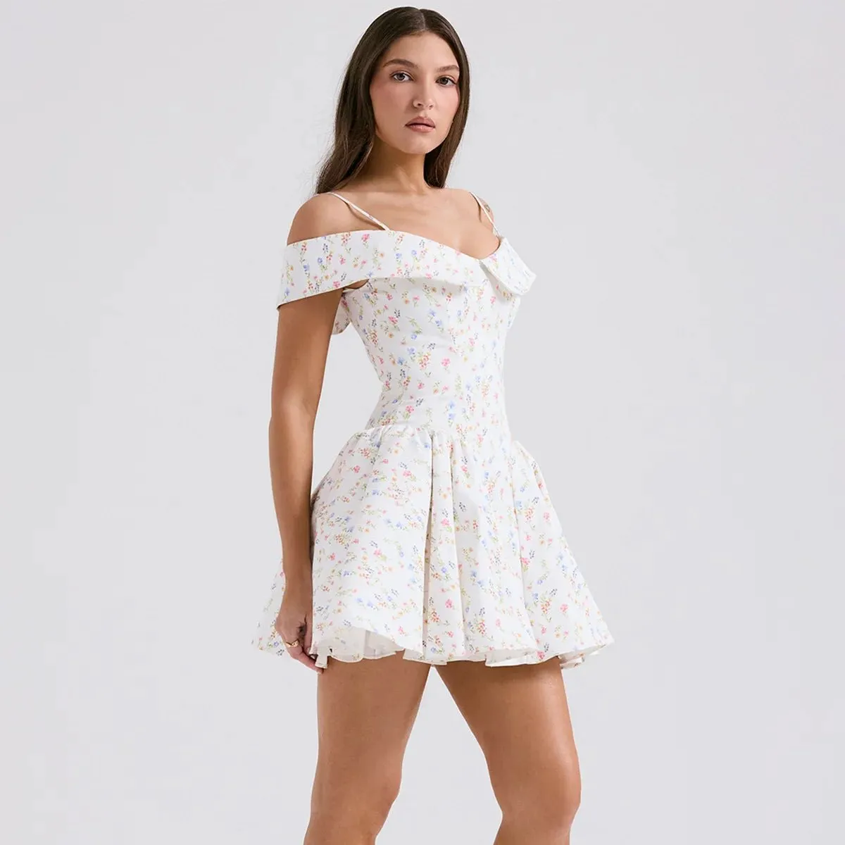 White flower print corset dress