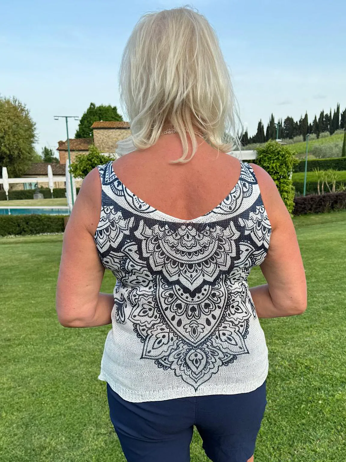 White Tribal Patterned Knitted Vest Top Demi