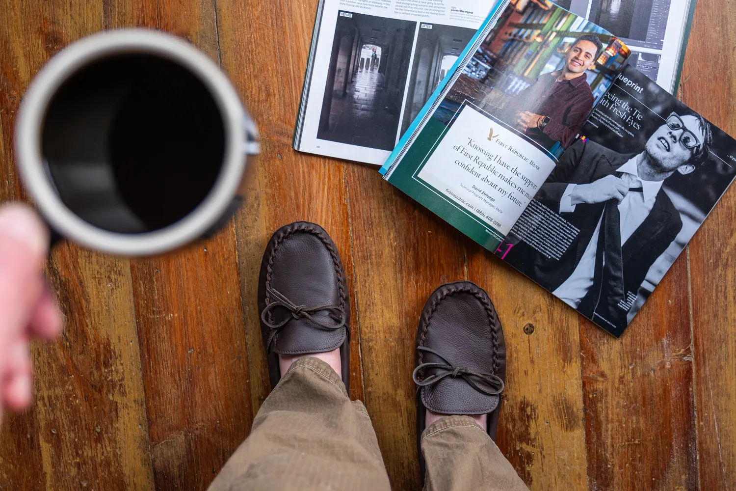 Wide Double Deerskin Leather Moccasins for Men