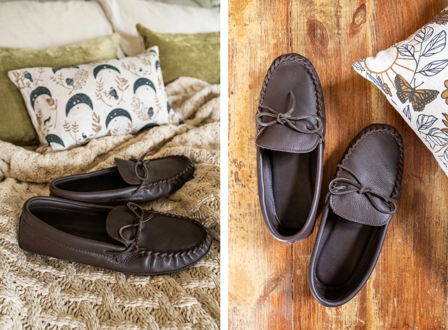 Wide Double Deerskin Leather Moccasins for Men