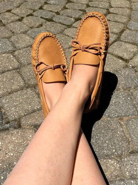 Wide Leather Moccasins for Women with Cork Soft Sole