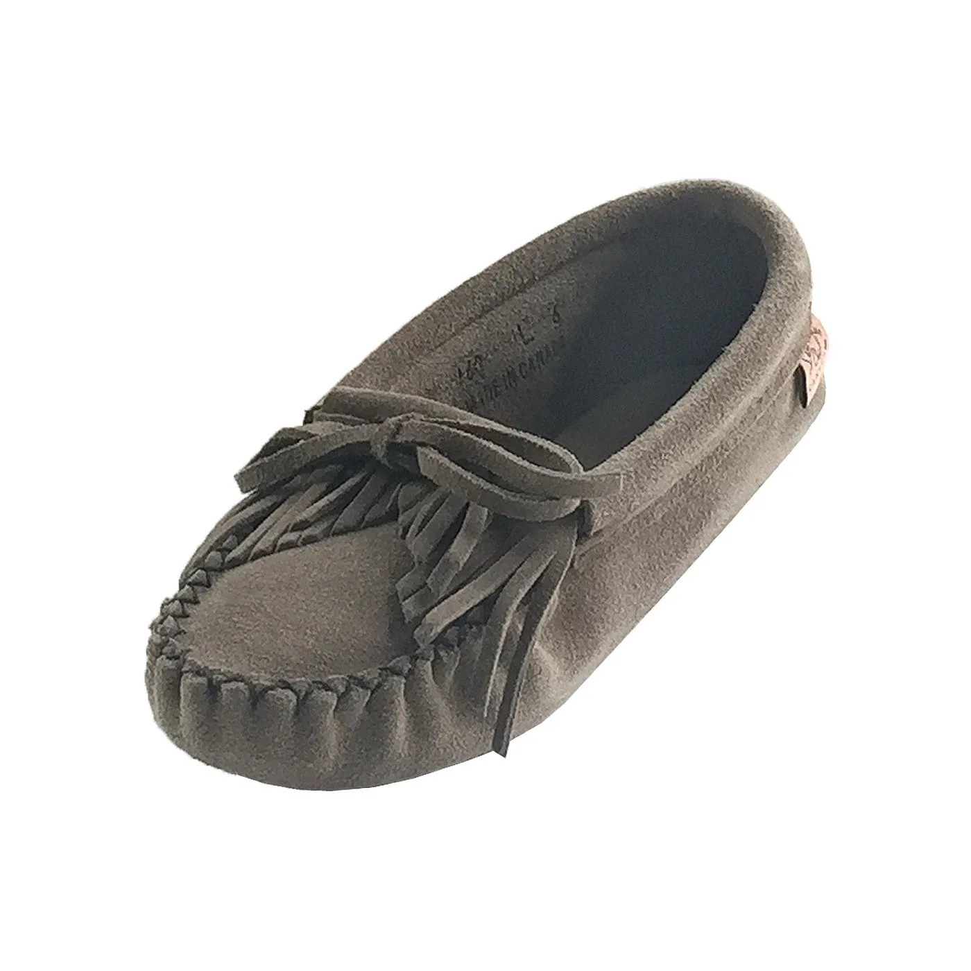 Women's Gray Suede Moccasins with Fringe and Soft Sole