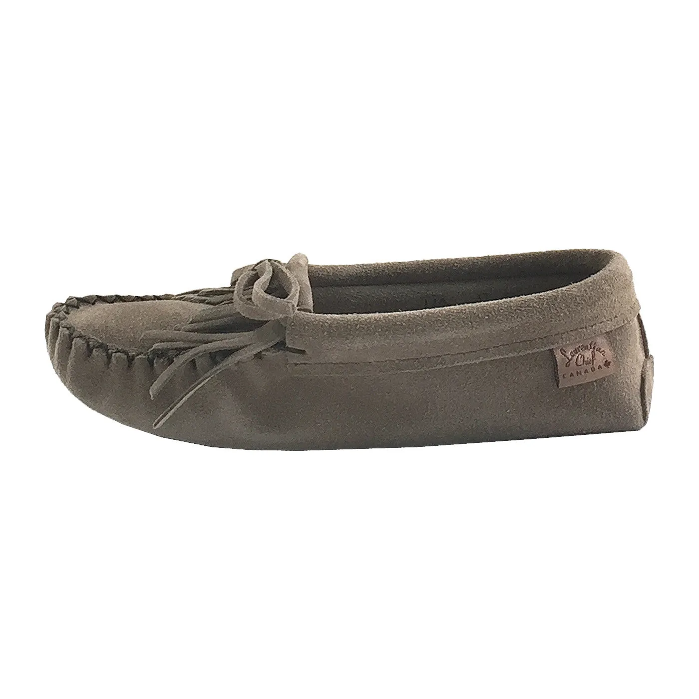 Women's Gray Suede Moccasins with Fringe and Soft Sole