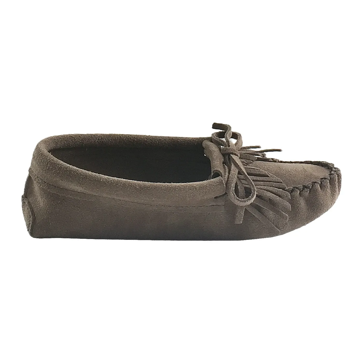 Women's Gray Suede Moccasins with Fringe and Soft Sole