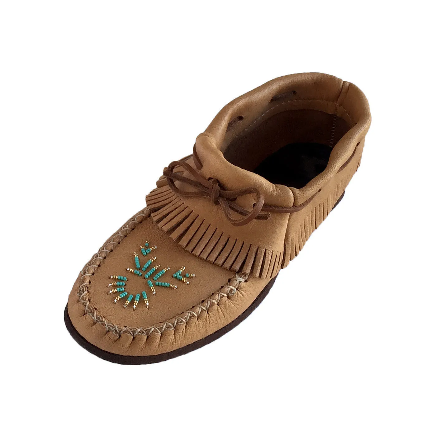 Women's Moose Hide Leather Fringed Moccasins with Rubber Sole