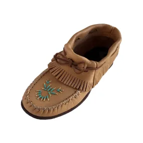 Women's Moose Hide Leather Fringed Moccasins with Rubber Sole