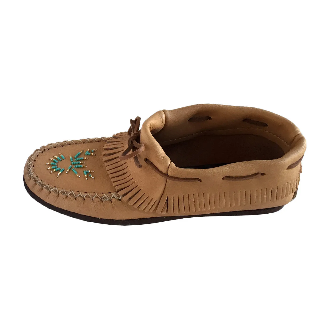 Women's Moose Hide Leather Fringed Moccasins with Rubber Sole