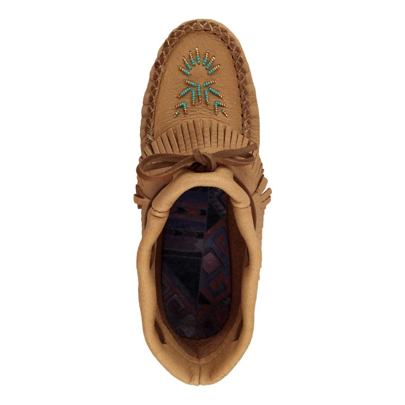 Women's Moose Hide Leather Fringed Moccasins with Rubber Sole