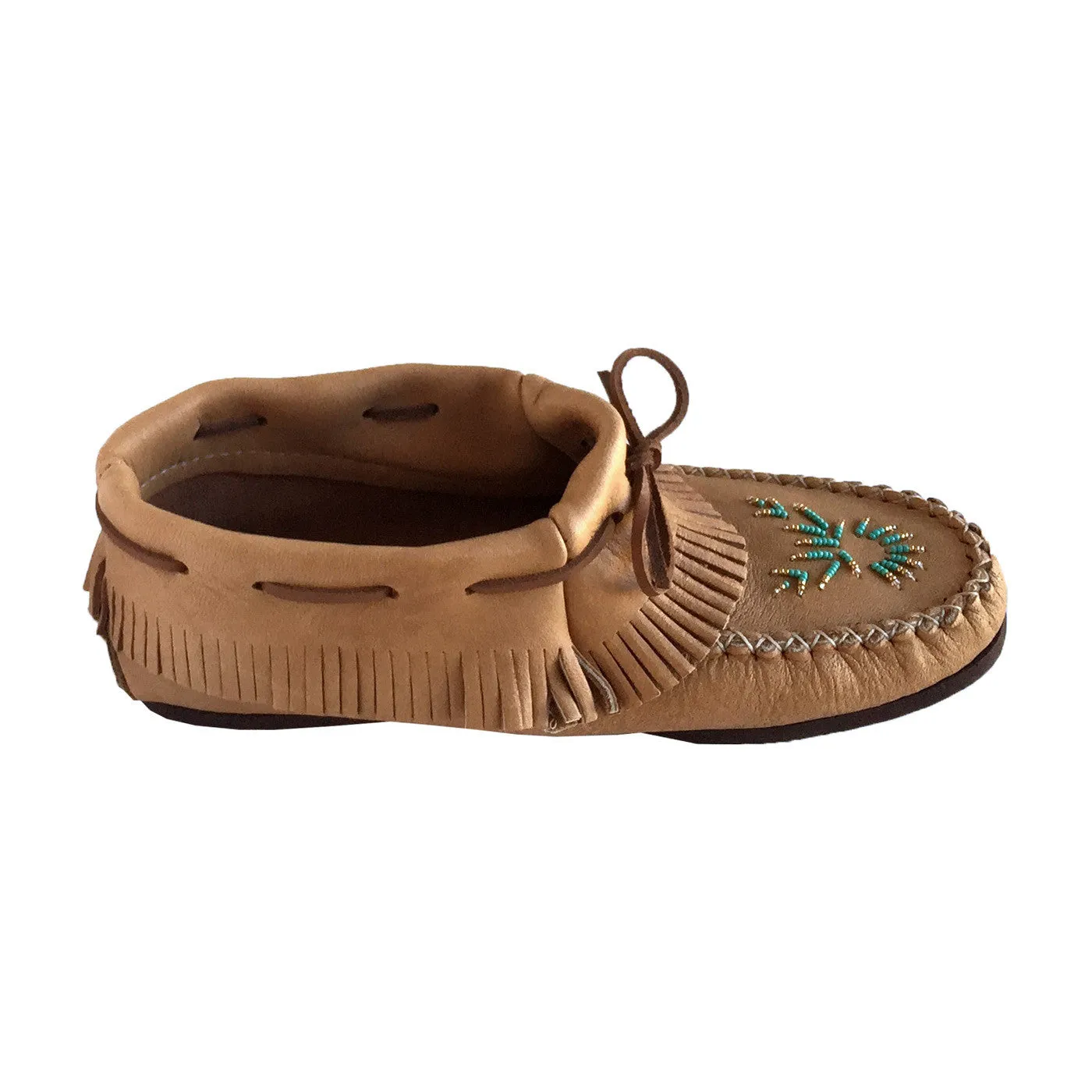 Women's Moose Hide Leather Fringed Moccasins with Rubber Sole