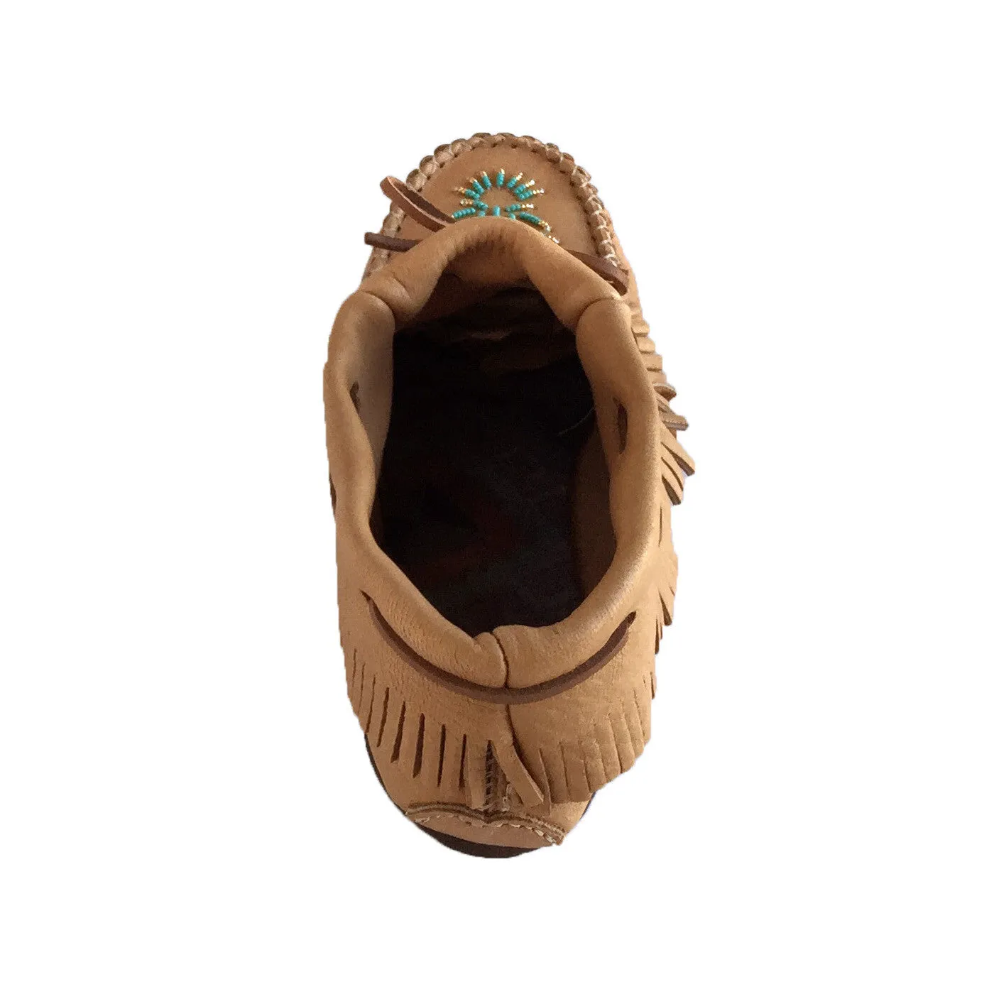 Women's Moose Hide Leather Fringed Moccasins with Rubber Sole