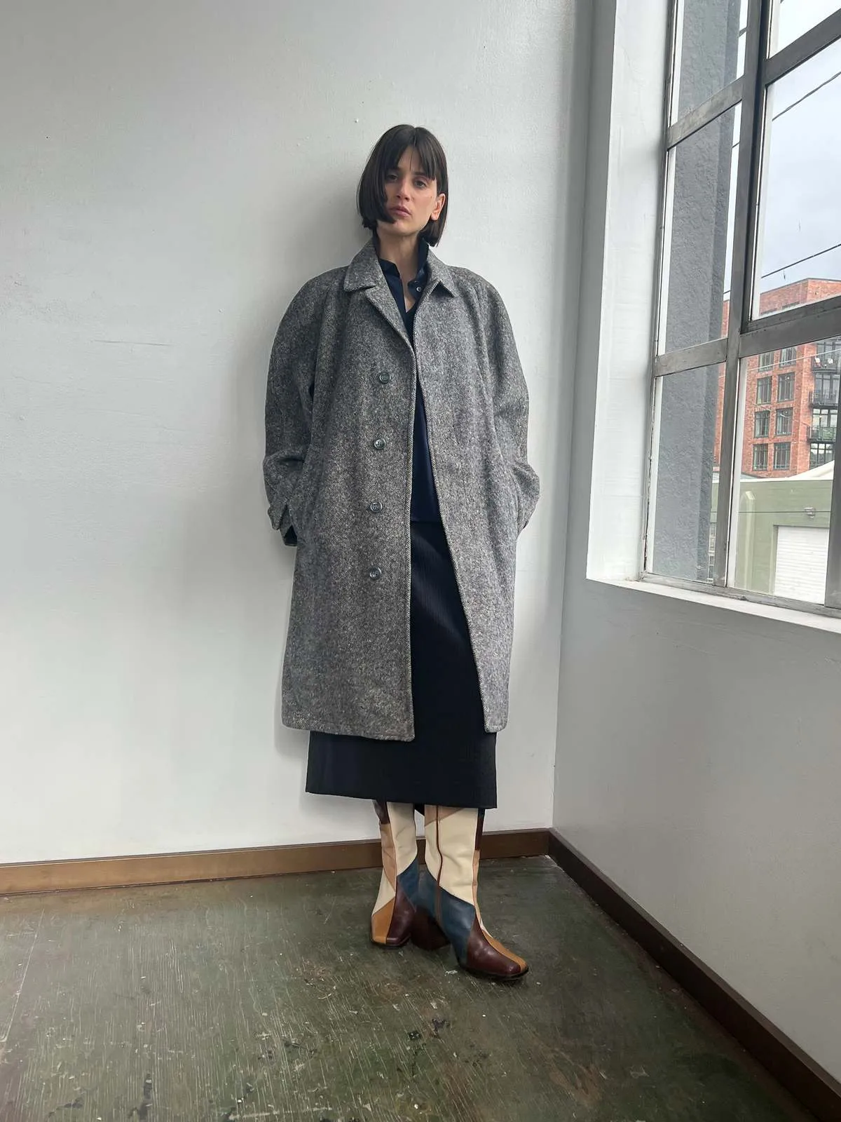 Wool Overcoat - Blue Gray Tweed