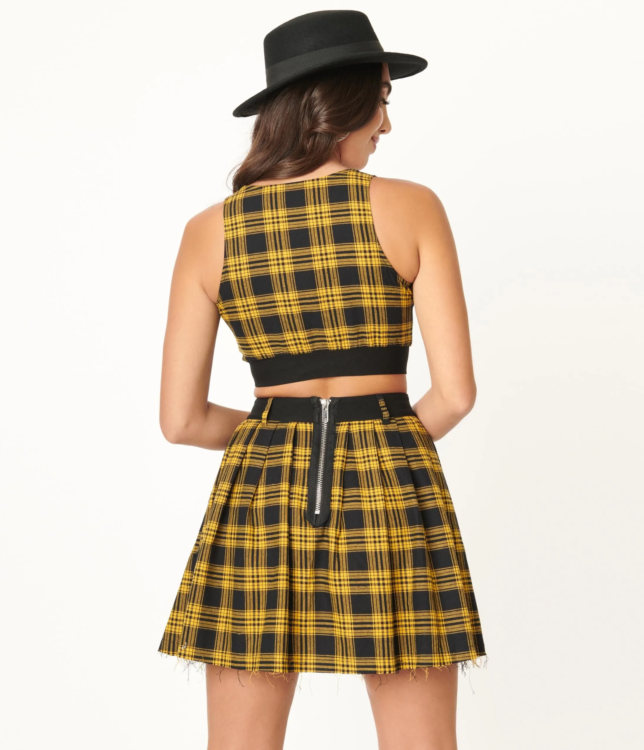 Yellow & Black Plaid Crop Top