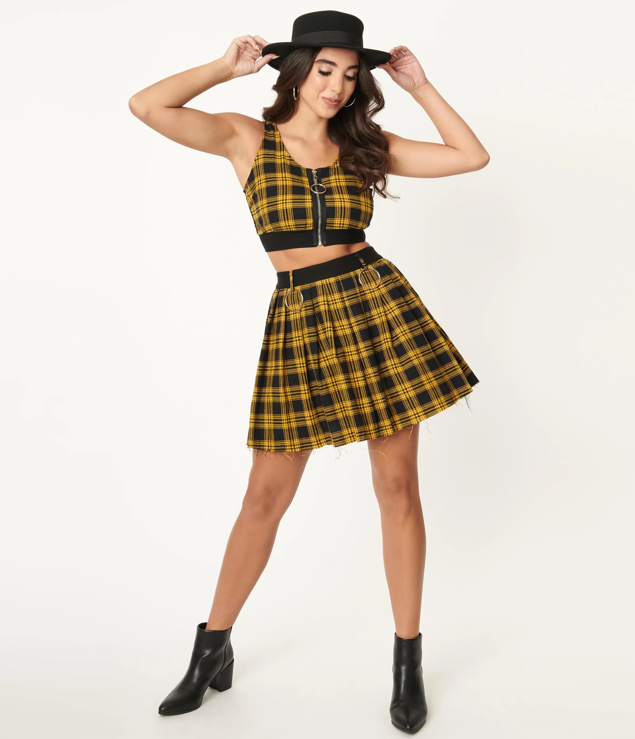 Yellow & Black Plaid Crop Top