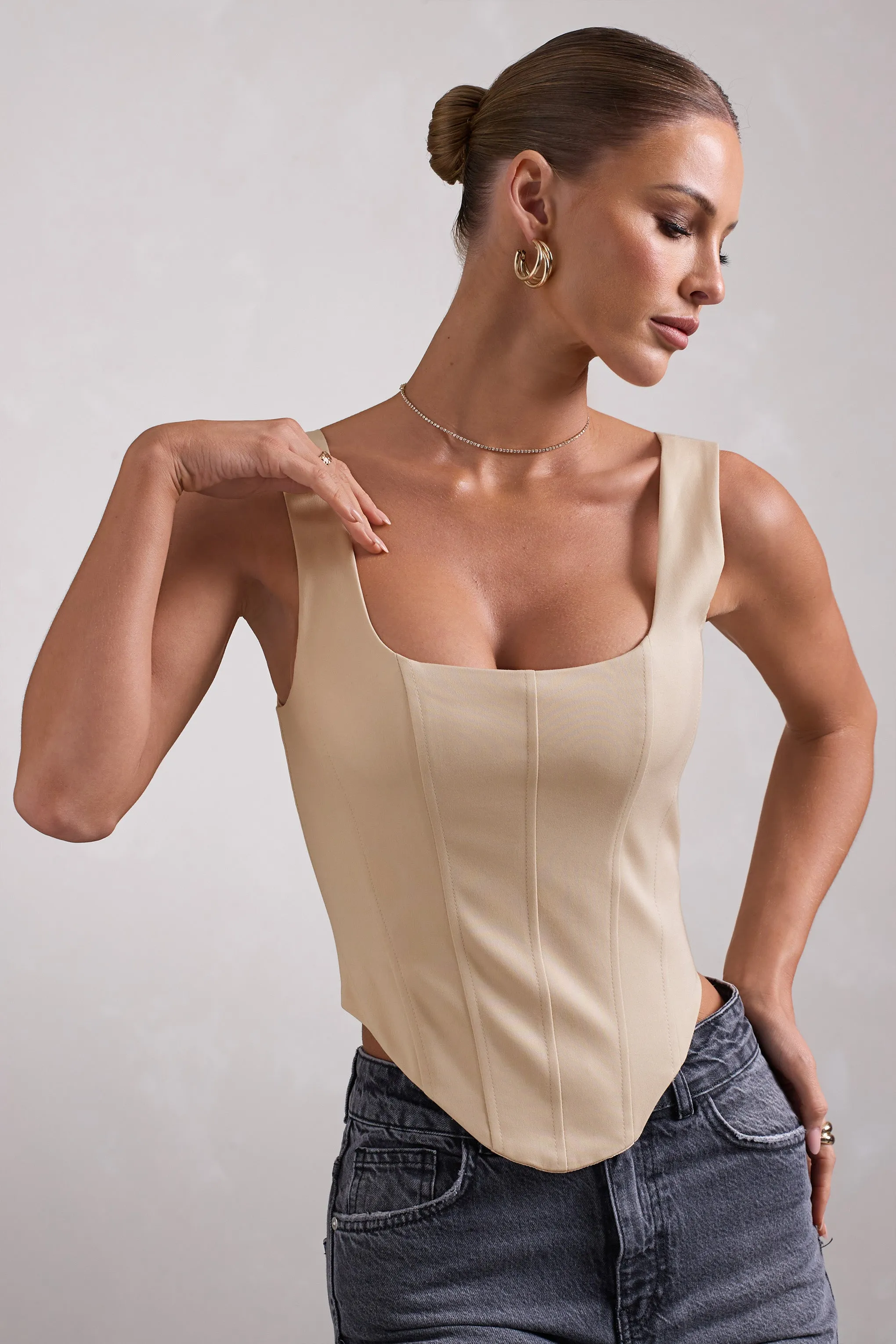 Yolanda | Stone Strappy Corset Top