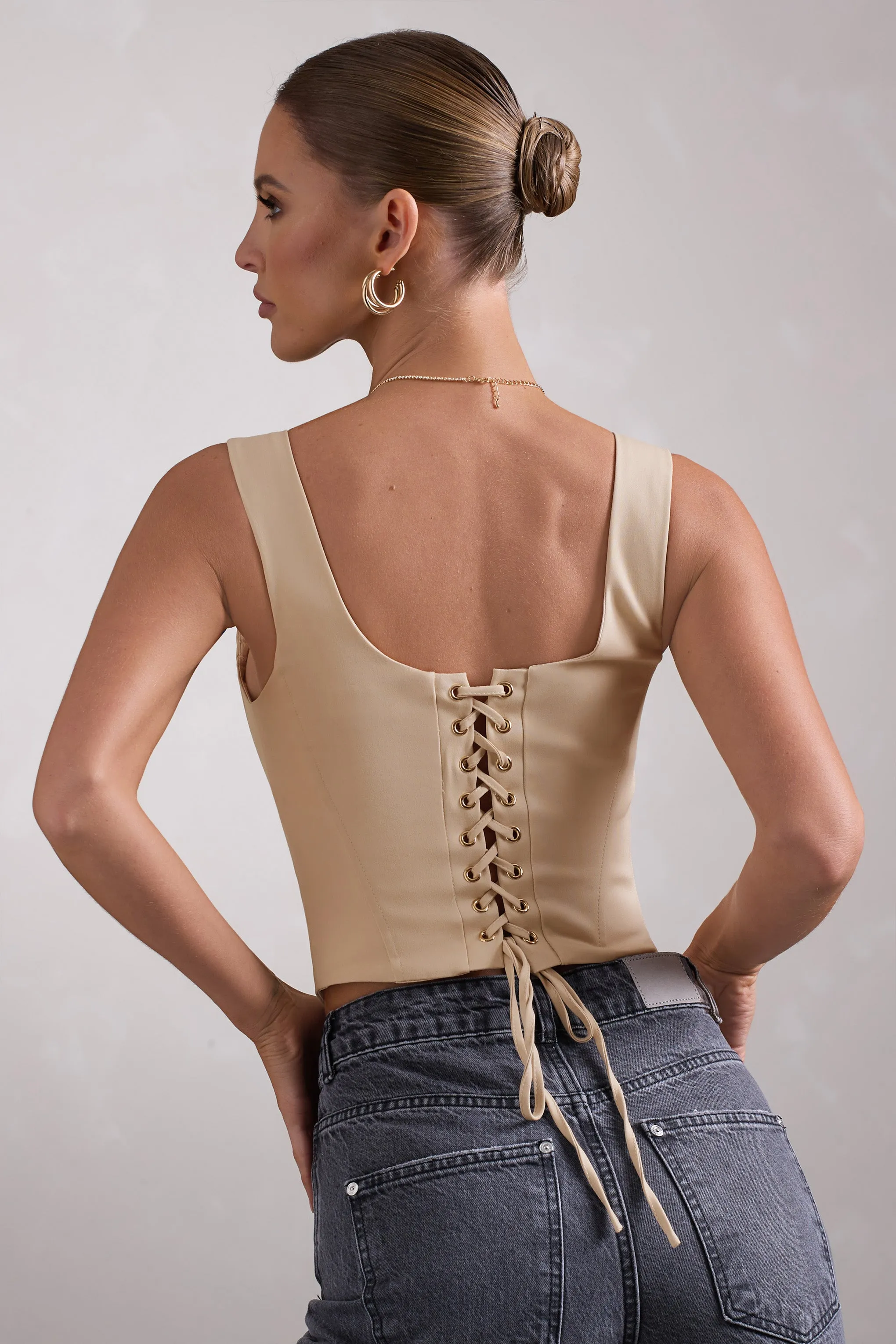 Yolanda | Stone Strappy Corset Top