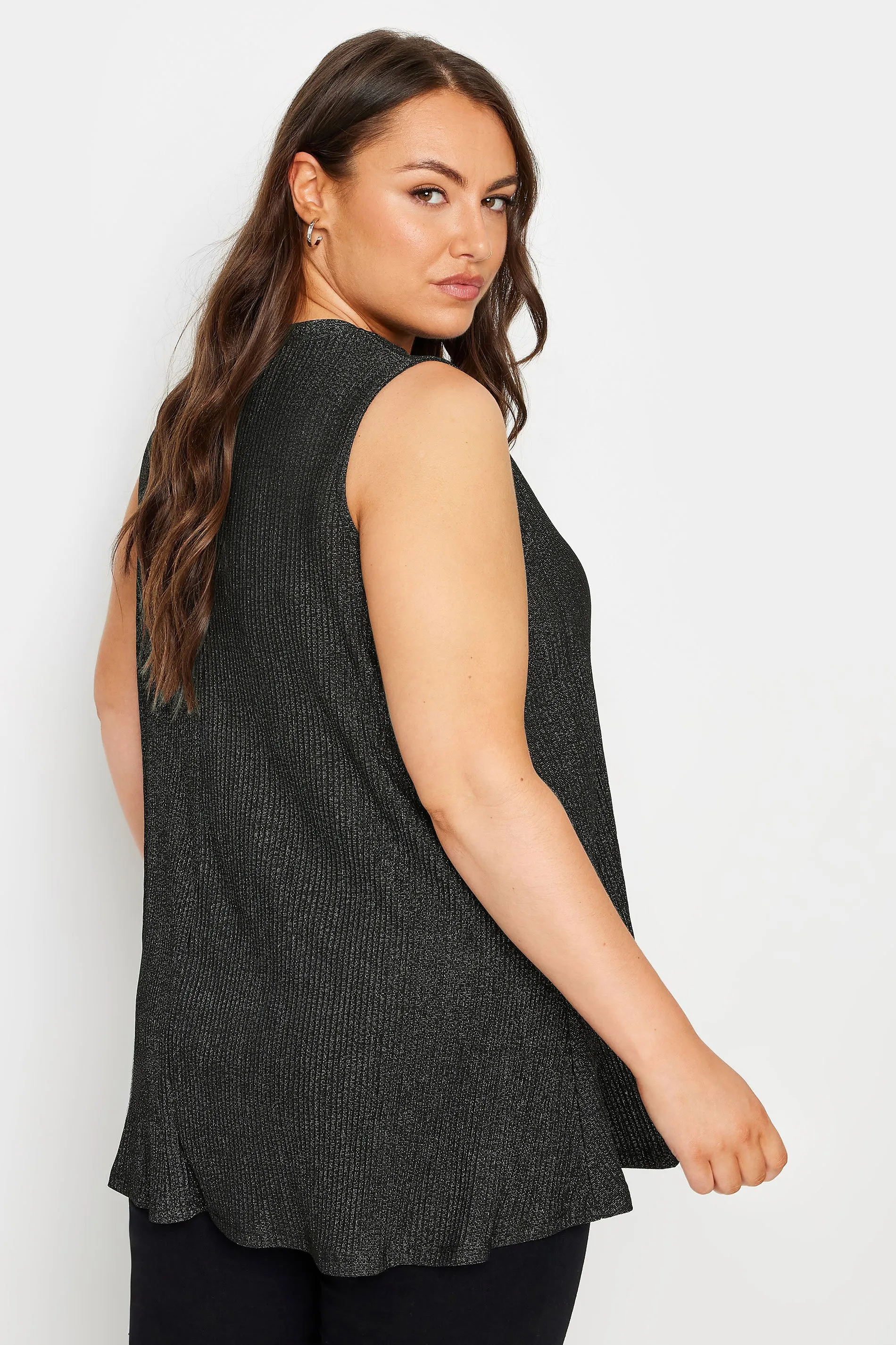 YOURS Curve Black Foil Print Vest Top