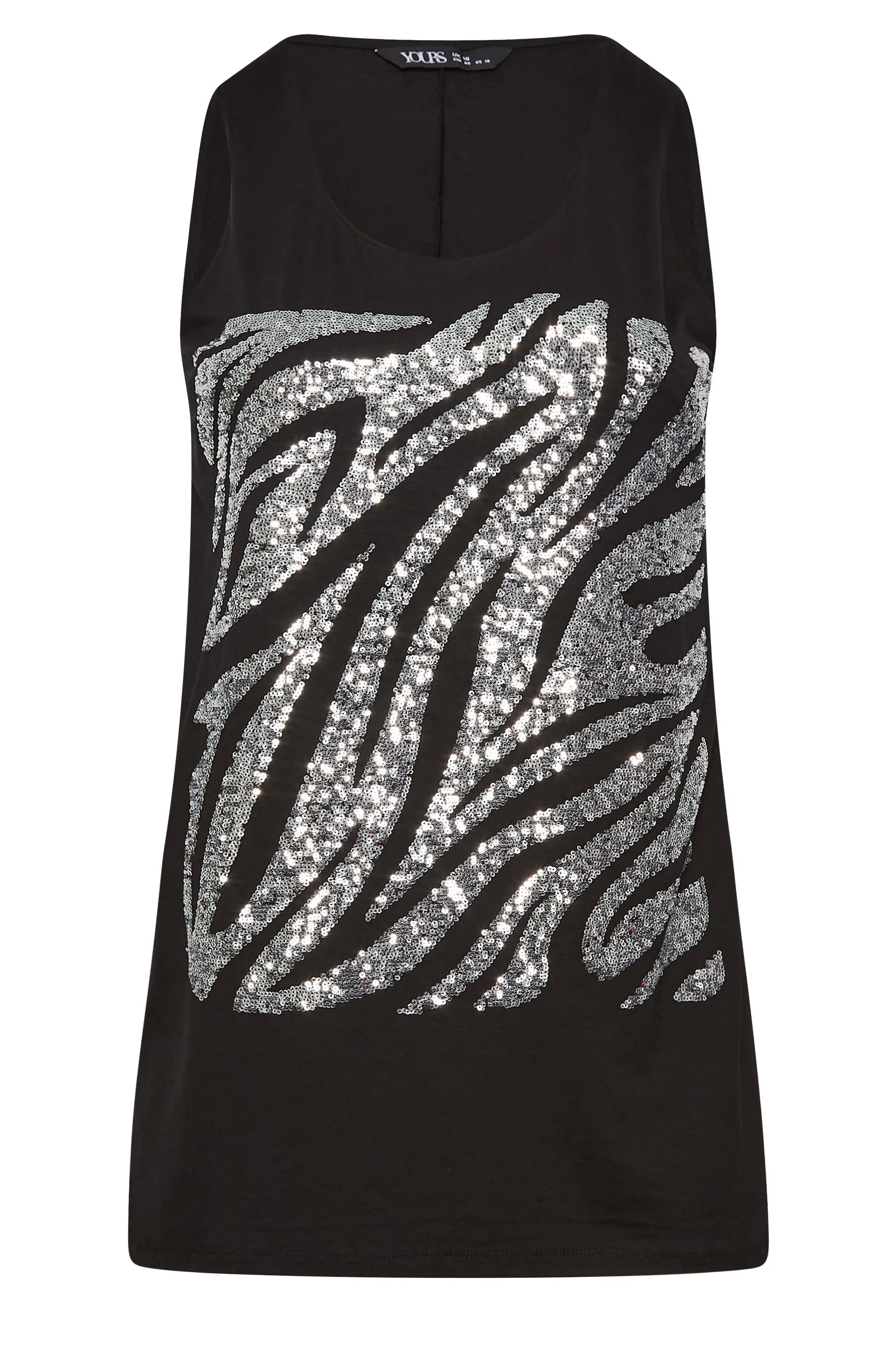 YOURS Curve Black Zebra Print Sequin Vest Top