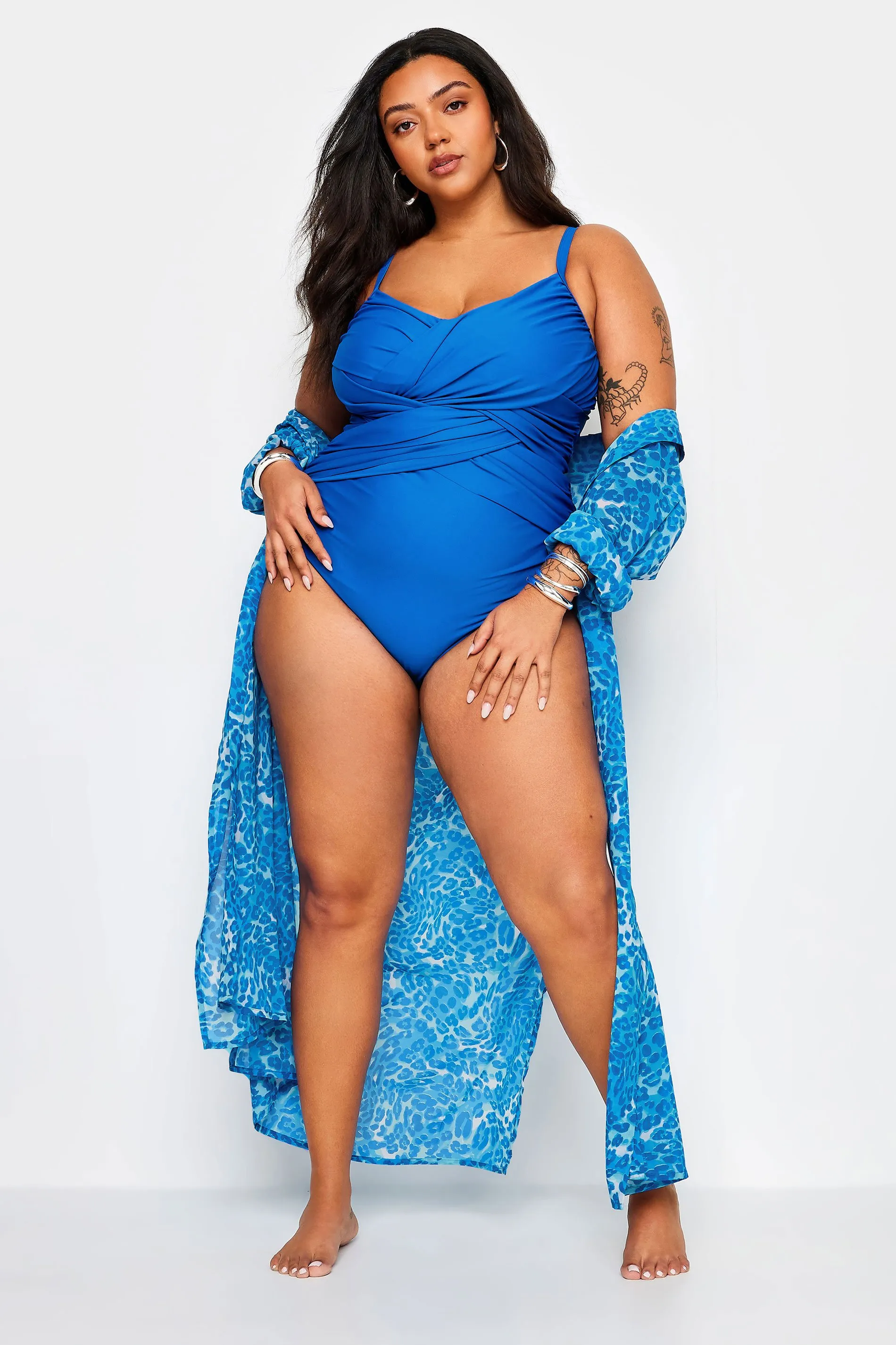 YOURS Curve Blue Leopard Print Longline Beach Shirt