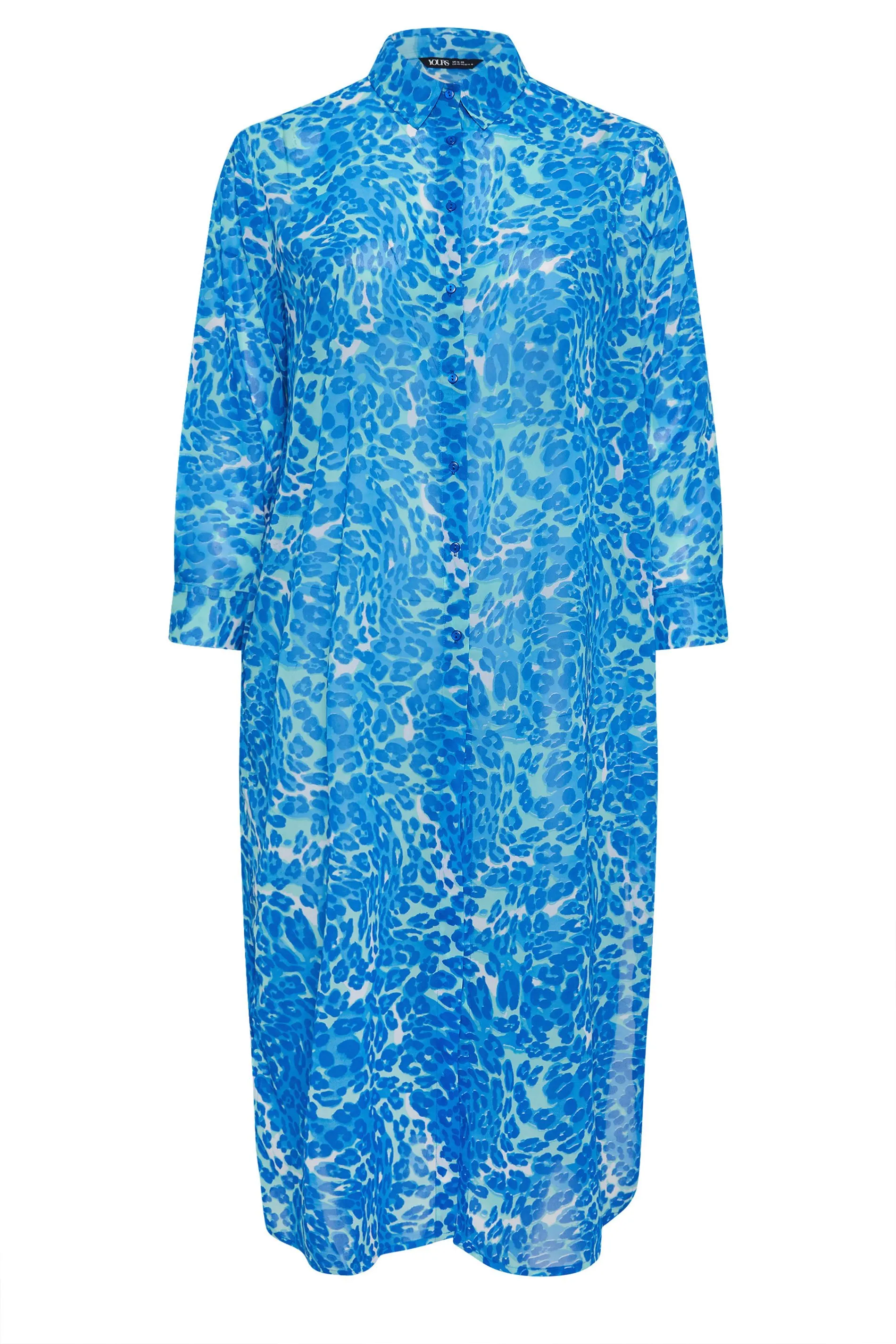 YOURS Curve Blue Leopard Print Longline Beach Shirt