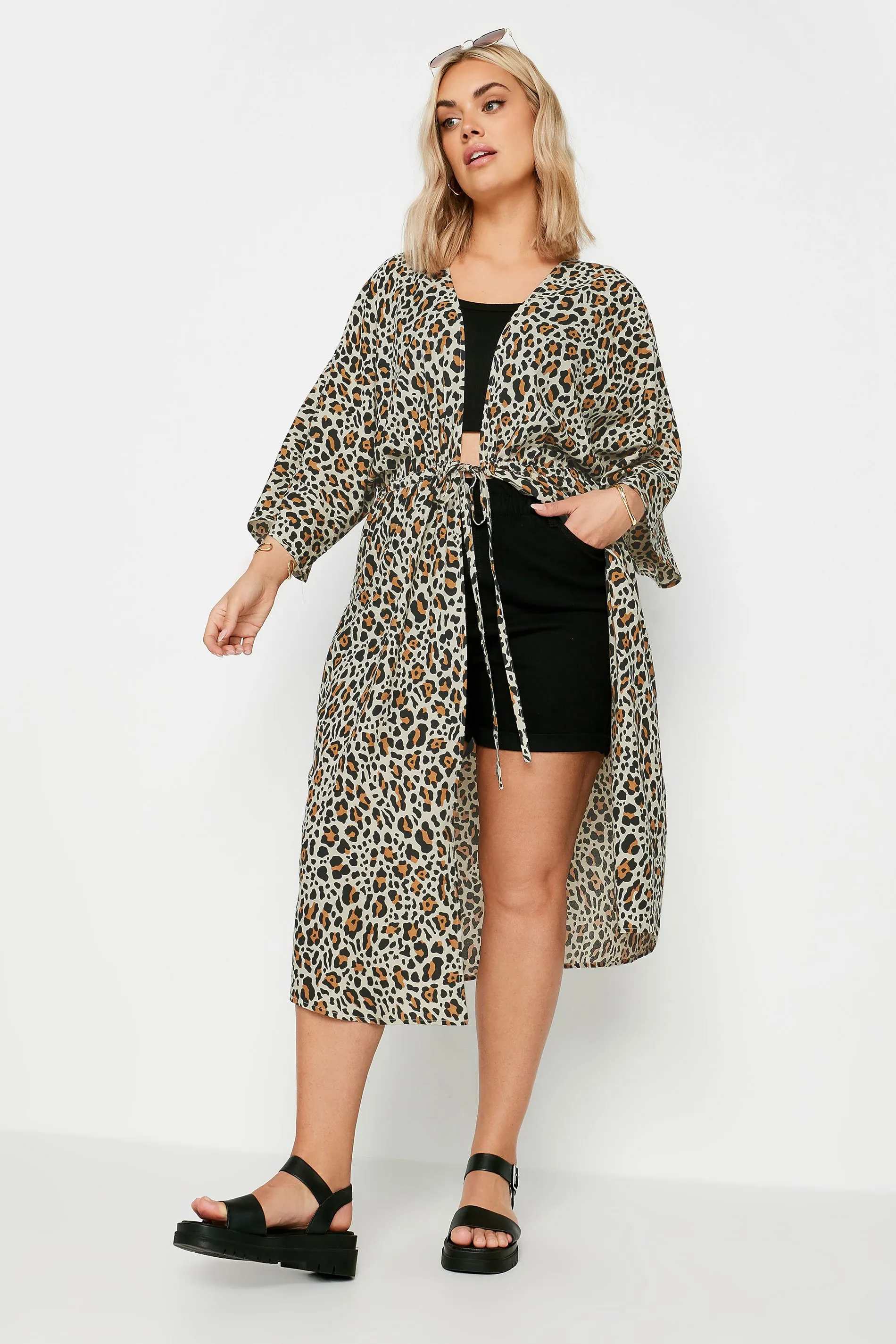 YOURS Curve Brown Leopard Print Longline Kimono