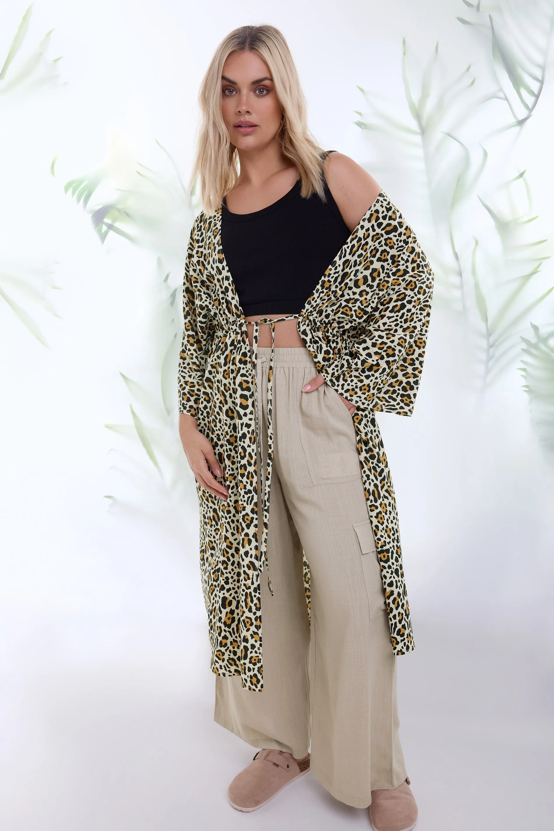 YOURS Curve Brown Leopard Print Longline Kimono