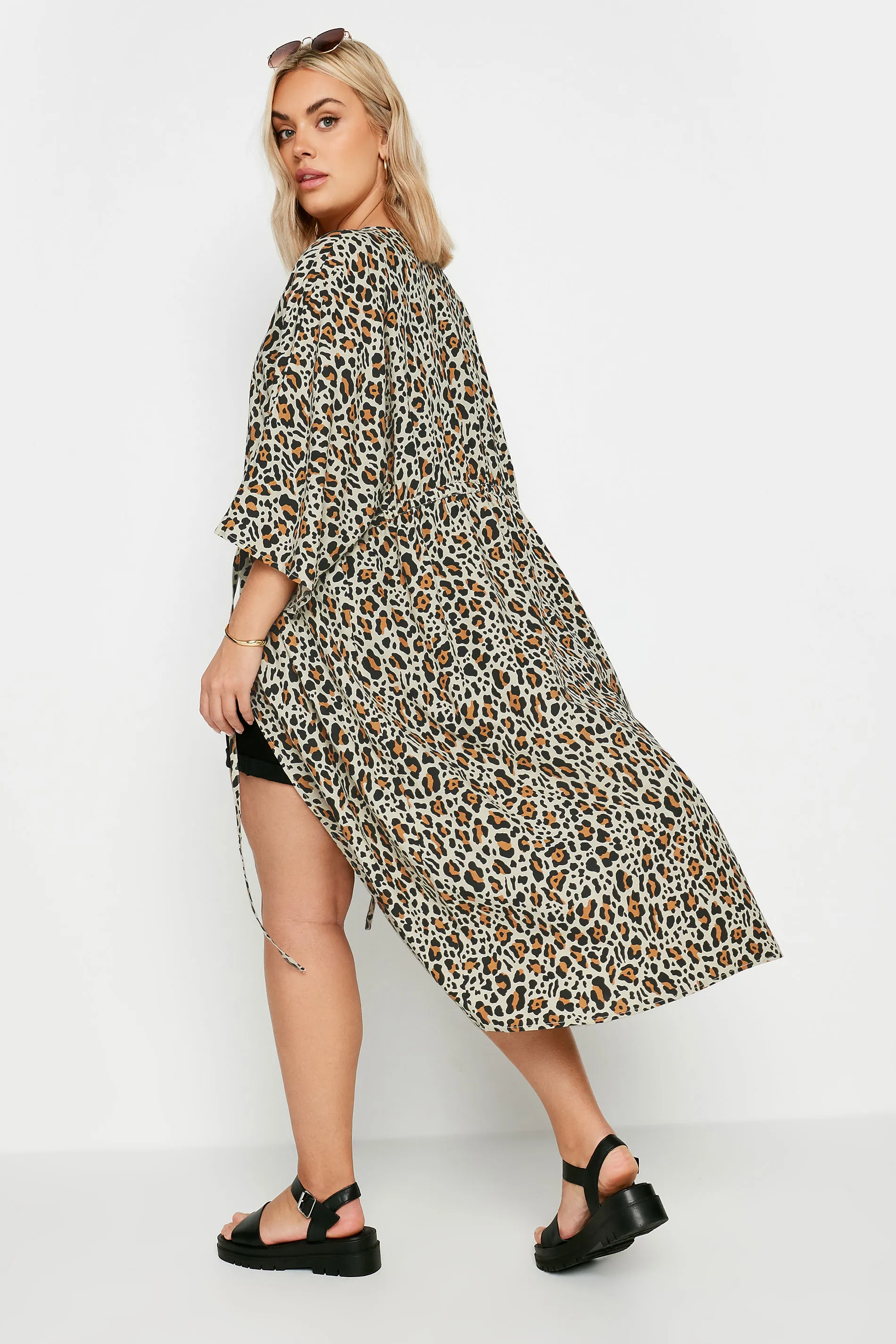 YOURS Curve Brown Leopard Print Longline Kimono