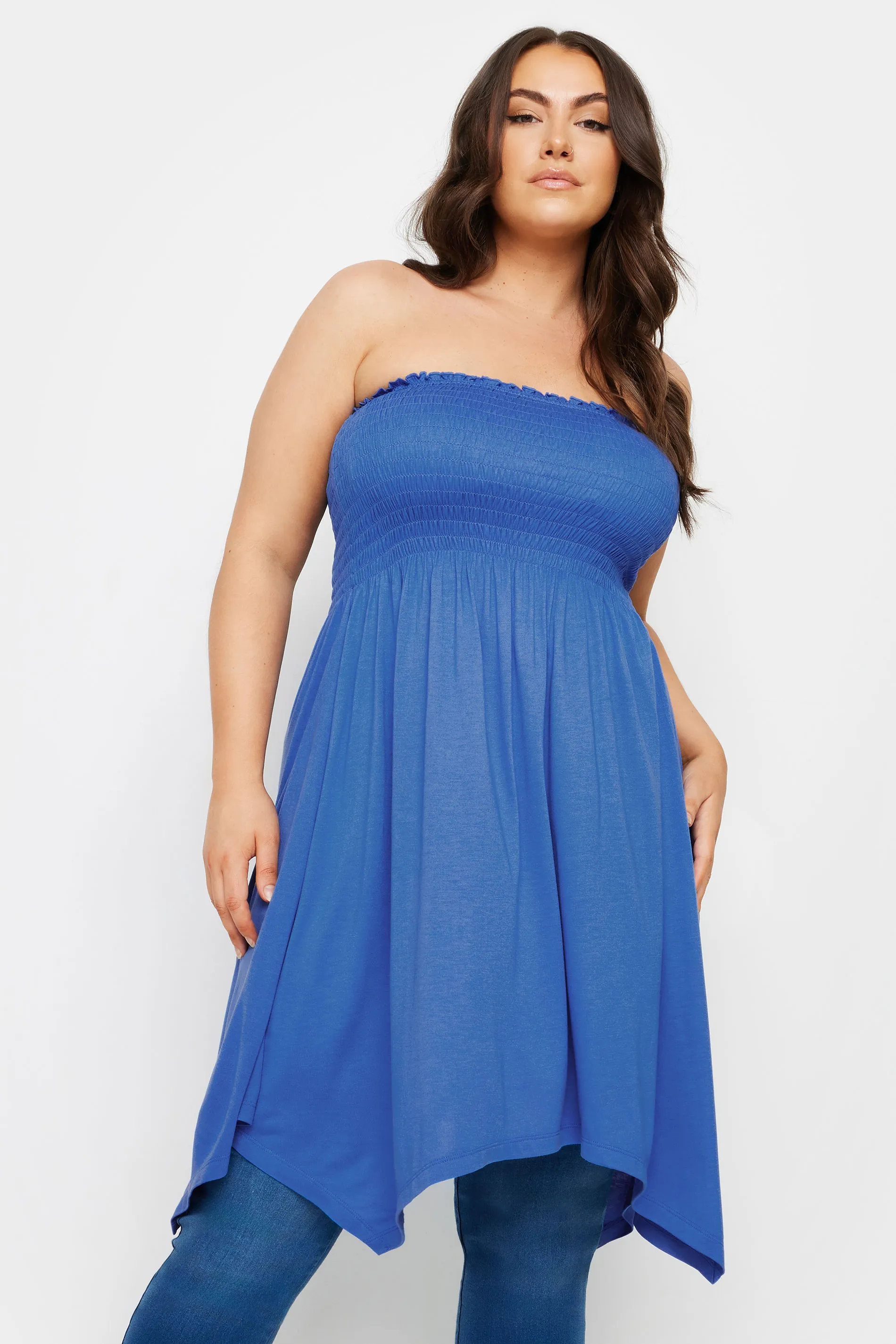 YOURS Curve Cobalt Blue Shirred Bandeau Longline Top