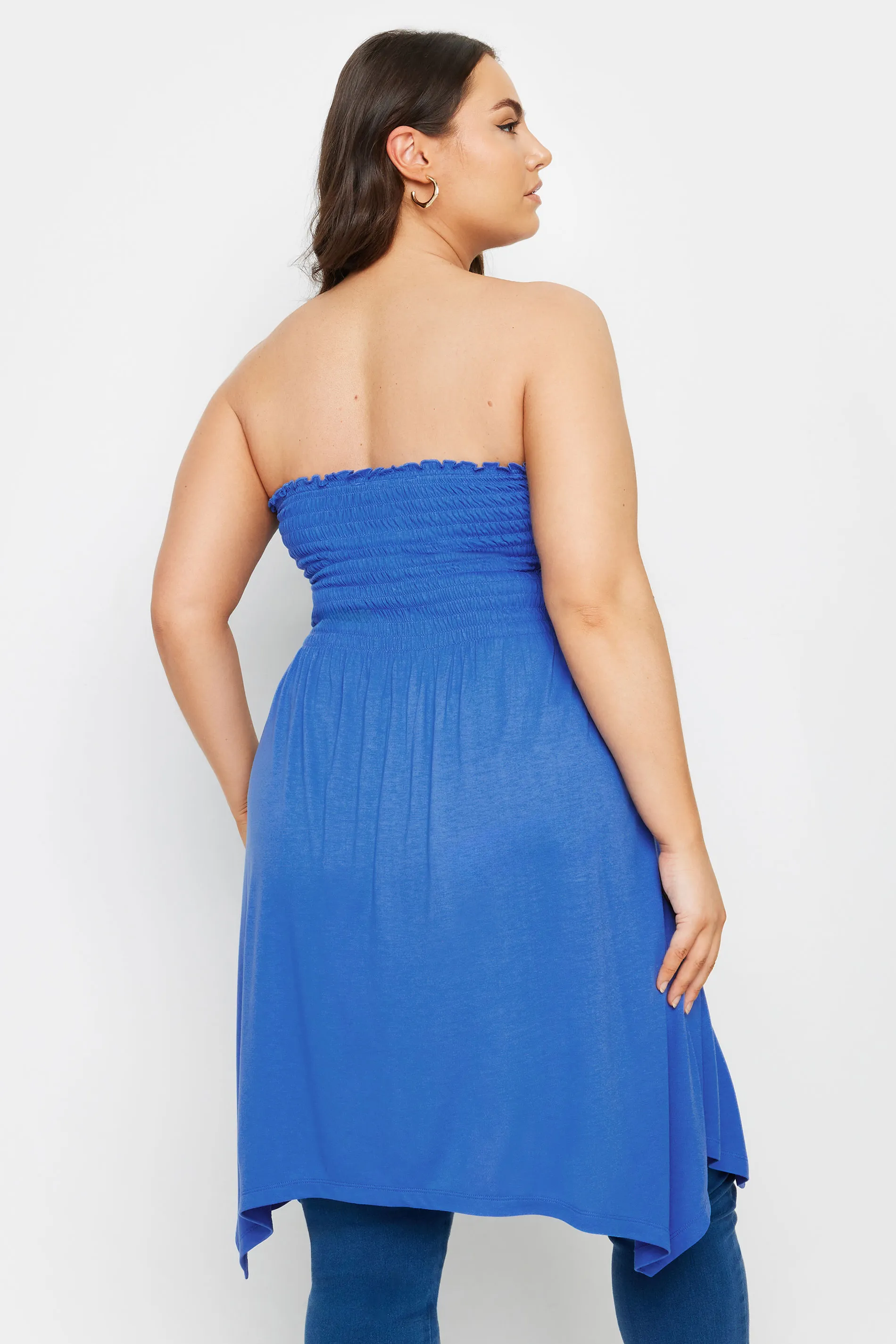 YOURS Curve Cobalt Blue Shirred Bandeau Longline Top