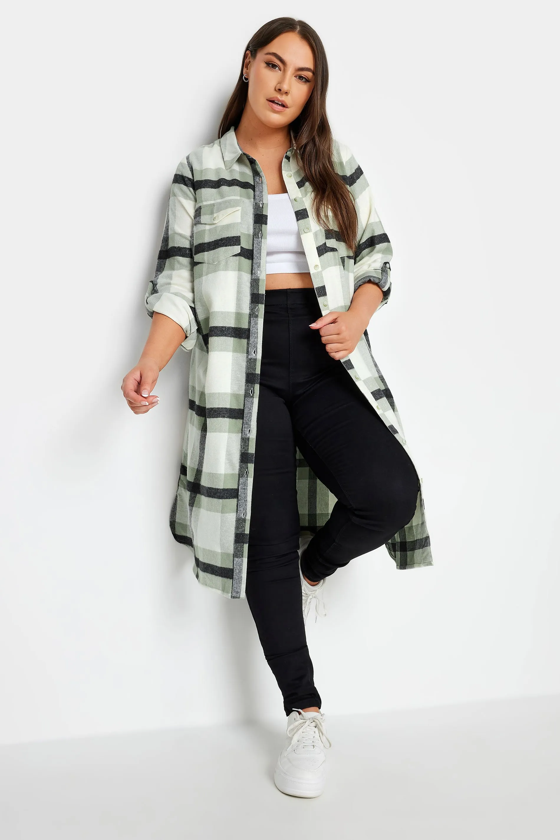 YOURS Curve Green Maxi Check Longline Shirt