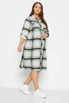 YOURS Curve Green Maxi Check Longline Shirt