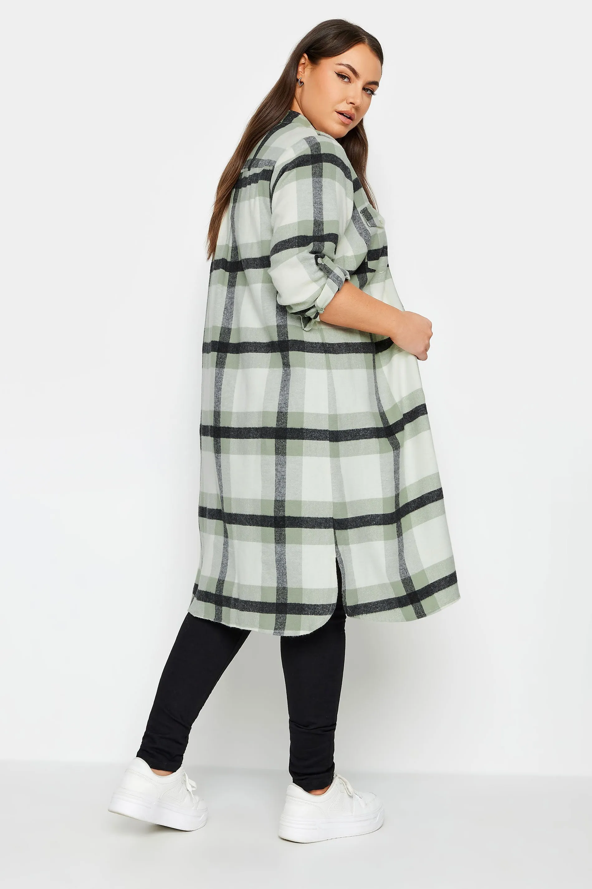 YOURS Curve Green Maxi Check Longline Shirt