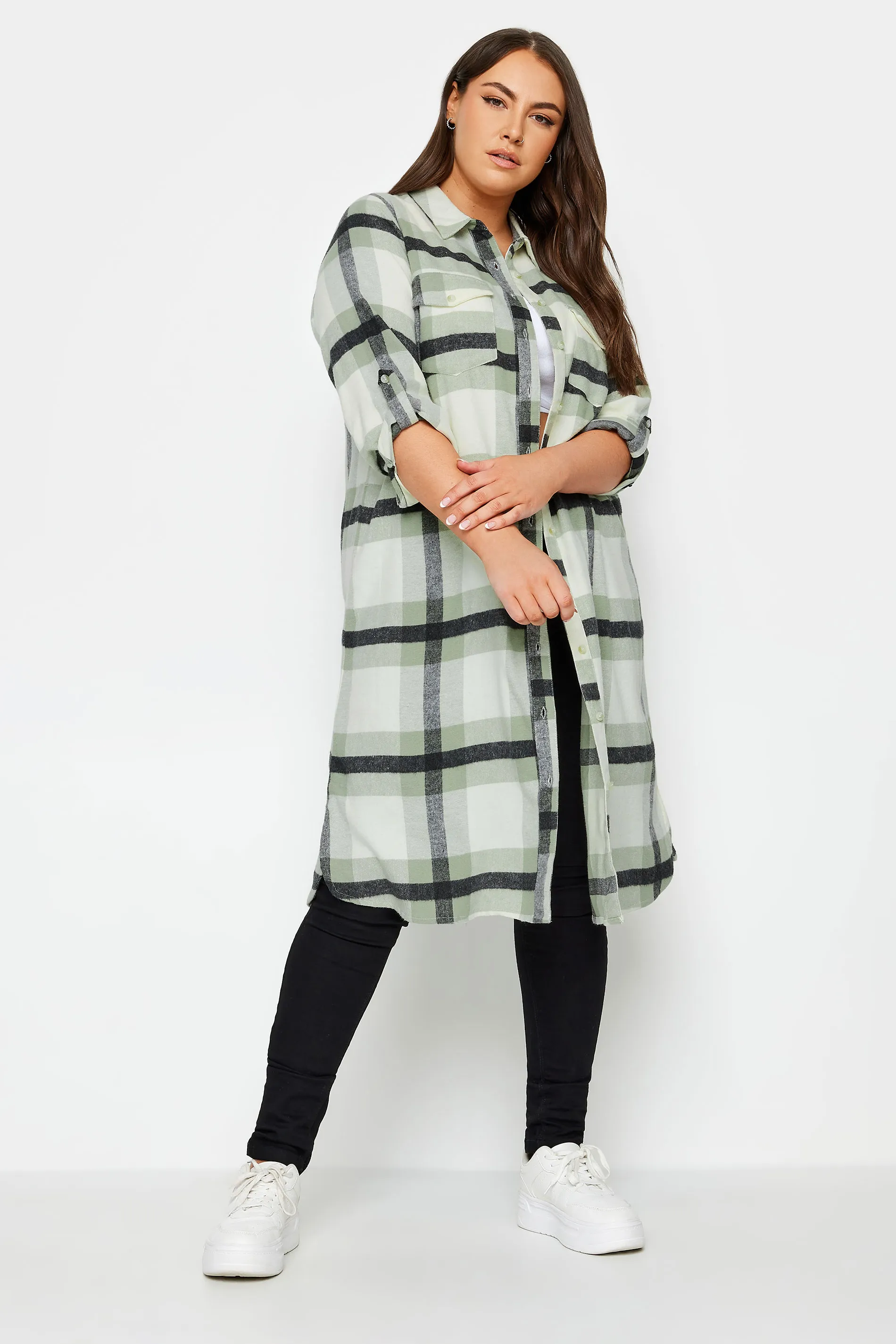 YOURS Curve Green Maxi Check Longline Shirt